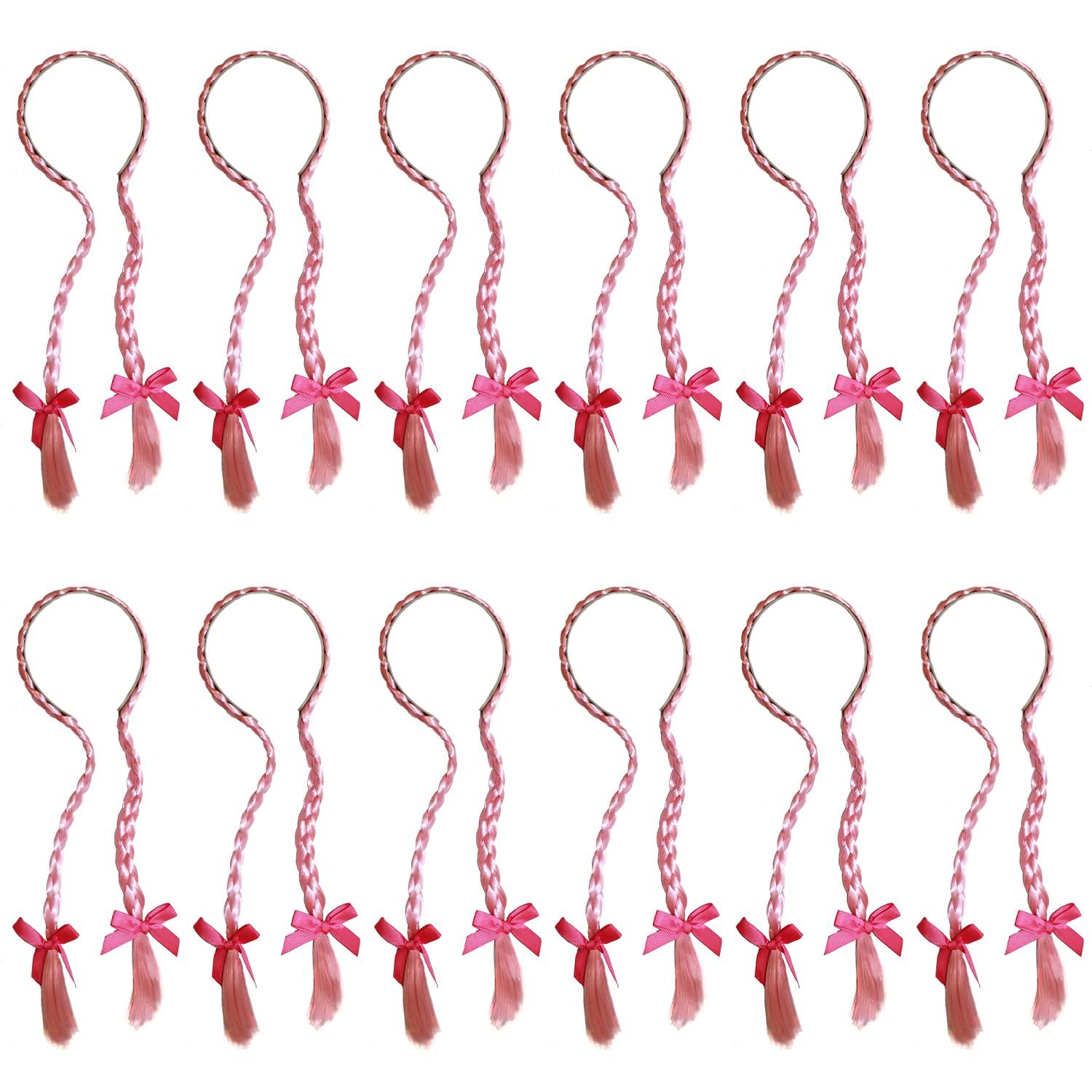 Oktoberfest Hair Plaits - Pack of 1 - Pink Hair Plaits with Pink Bows on a Headband - Ladies Bavarian German Fancy Dress Accessory