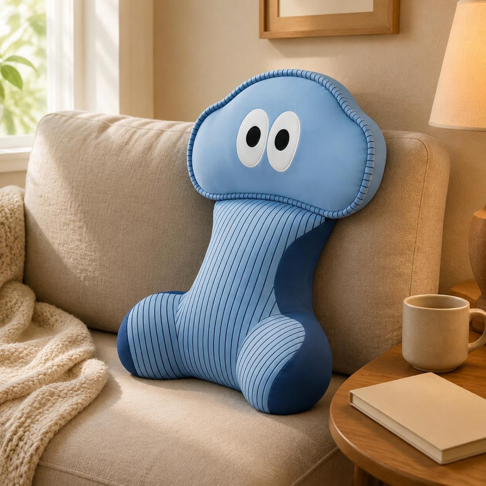 Perfeclan Cojín Ergonómico Asiento Almohadilla Respaldo Reposacabezas Cojín Silla Diseño Segmentado Ajustable con Soporte Acolchado en Poliéster y Algodón Adecuado para Oficina Lectura en Casa, Azul