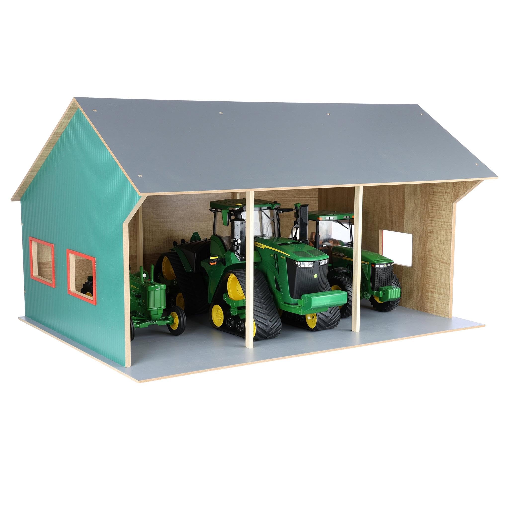 Kids Globe Holz Bauernhof Spielzeug – Scheune, Schuppen, Halle, Stall, 1:16, mit 3 Boxen – robust, kindgerecht, pädagogisch wertvoll, Spielfigurenzubehör