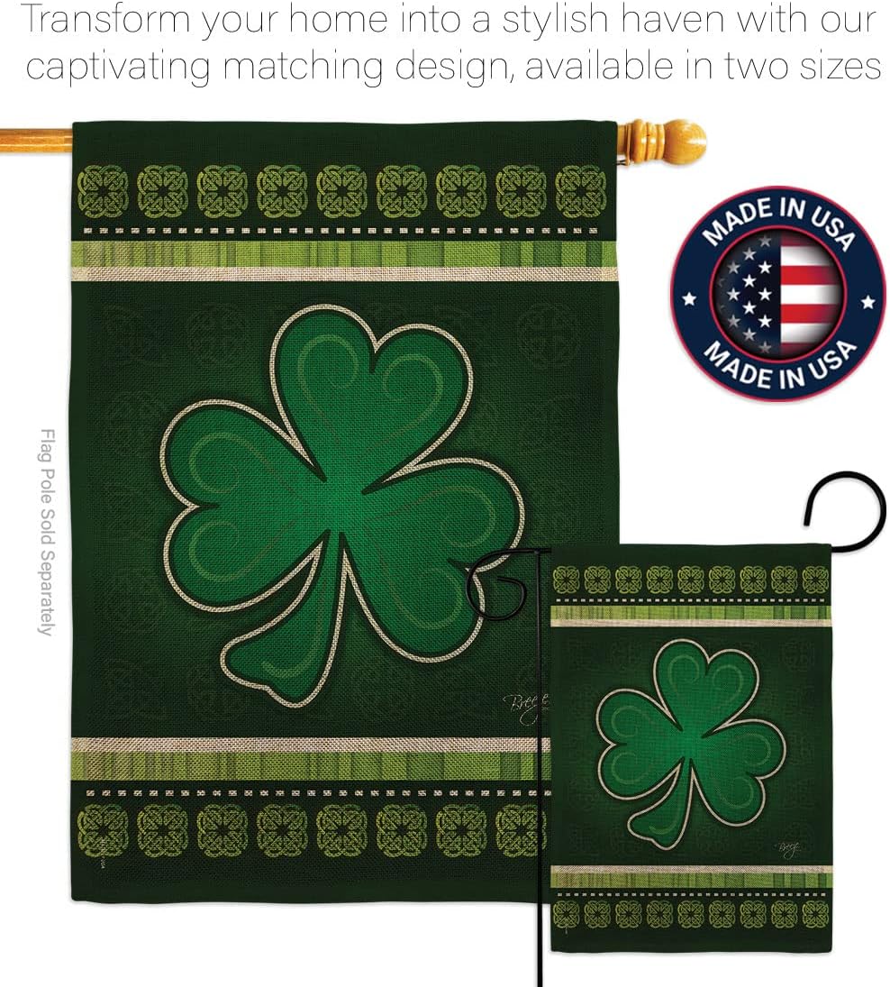 Breeze Decor Shamrock Garden Flag Set Wall Hanger Spring St Patrick Leprechaun Lucky Coin Holiday March Irish Clover House Decoration Banner Small Yard Gift Double-Sided, 13"x 18.5", Thick Burlap