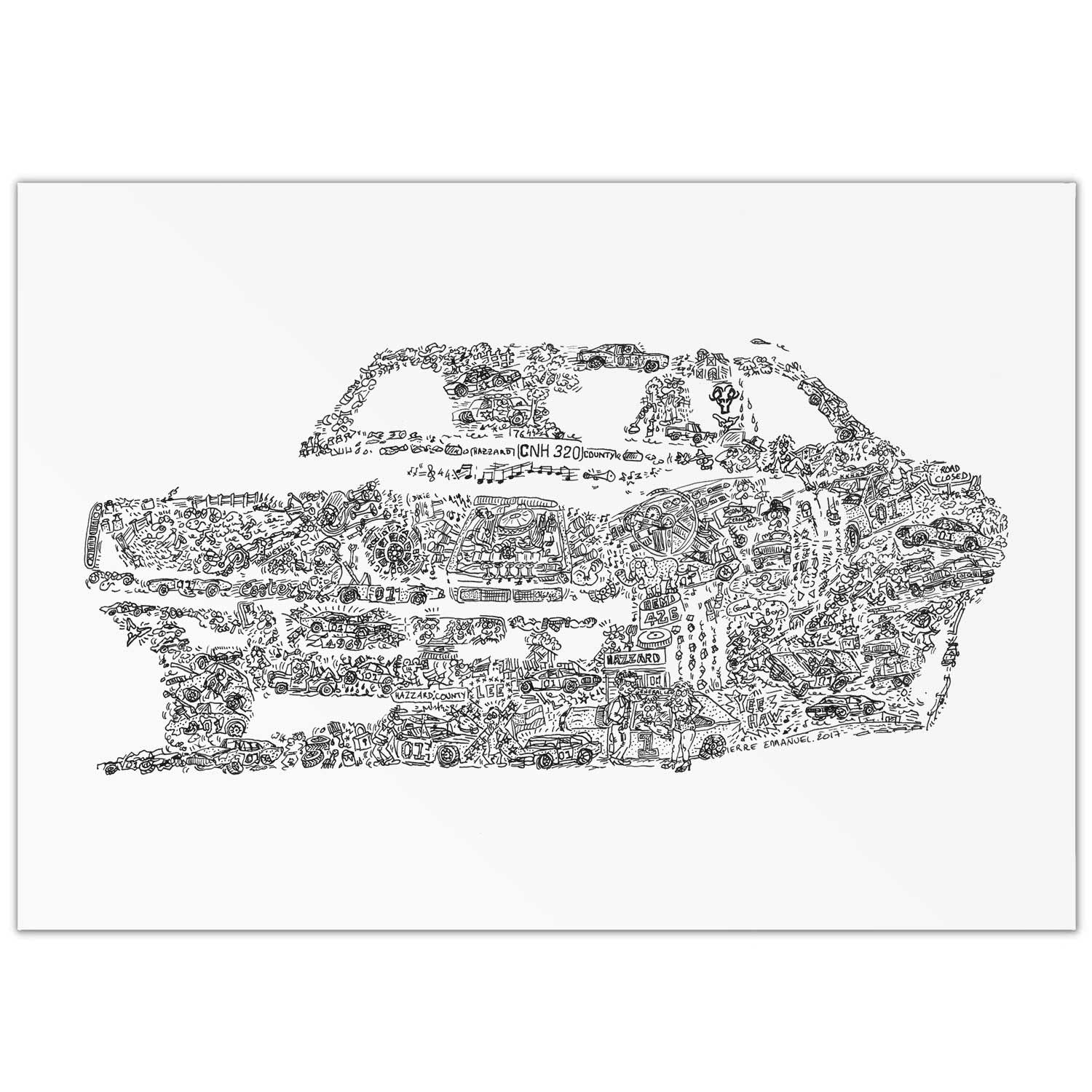 general Lee - Affiche de la Voiture emblematique de la série sheriff fais moi peur - histoire du bolide volant de Bo et luke duke bande dessinée - dessin biographie - 01 hazzard (50x70cm)