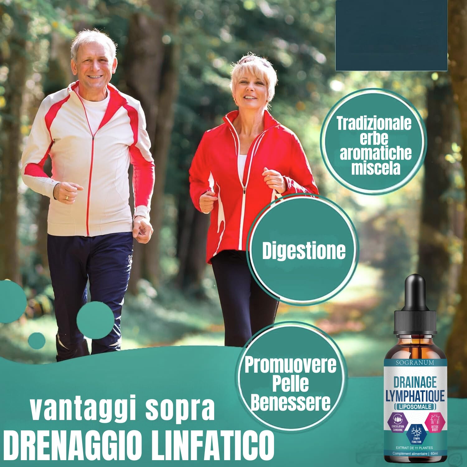 Drenaggio linfatico liposomiale | Circolazione sanguigna, flebite, pressione sanguigna | Detox con echinacea | Assorbimento del 98% da parte dell'organismo | 60 ml