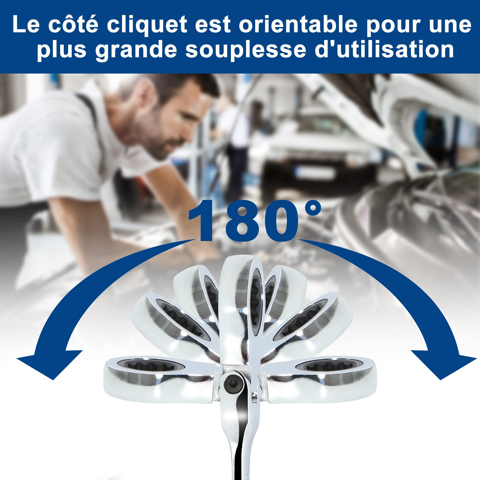 SORAKO Clé Plate à Cliquet, 12Pcs Cle Plate 8-19mm Métrique, Clés Mixtes Cle Plate a Cliquet pour Réparation Automobile/Travaux de Bricolage