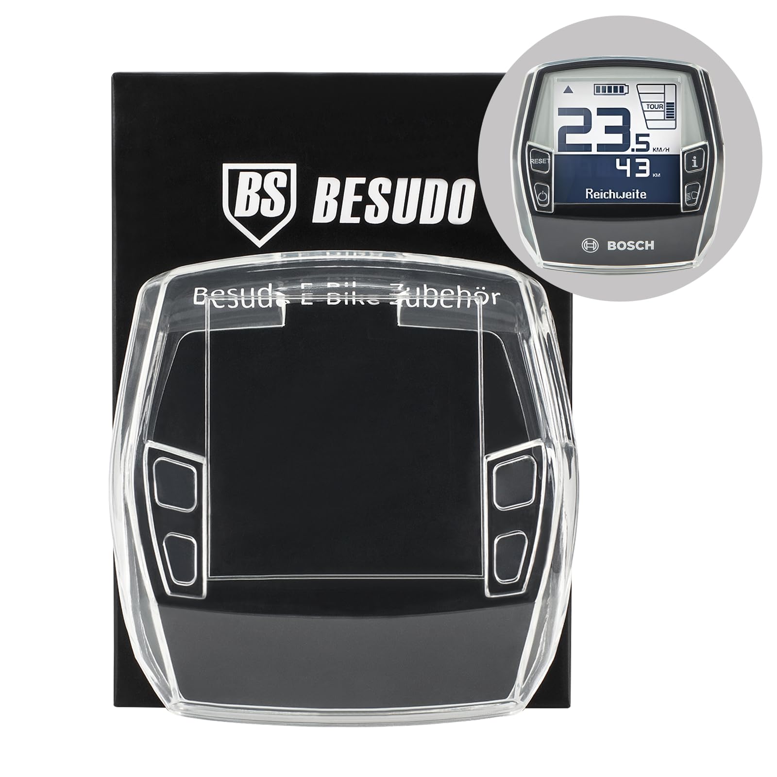 Besudo Displayschutz passend für Bosch Intuvia - Transparente Schutzhülle für Bosch Intuvia Display - 100% Durchsichtig und Wasserdicht - E Bike Zubehör als Schutz vor Kratzer/Staub/Wasser