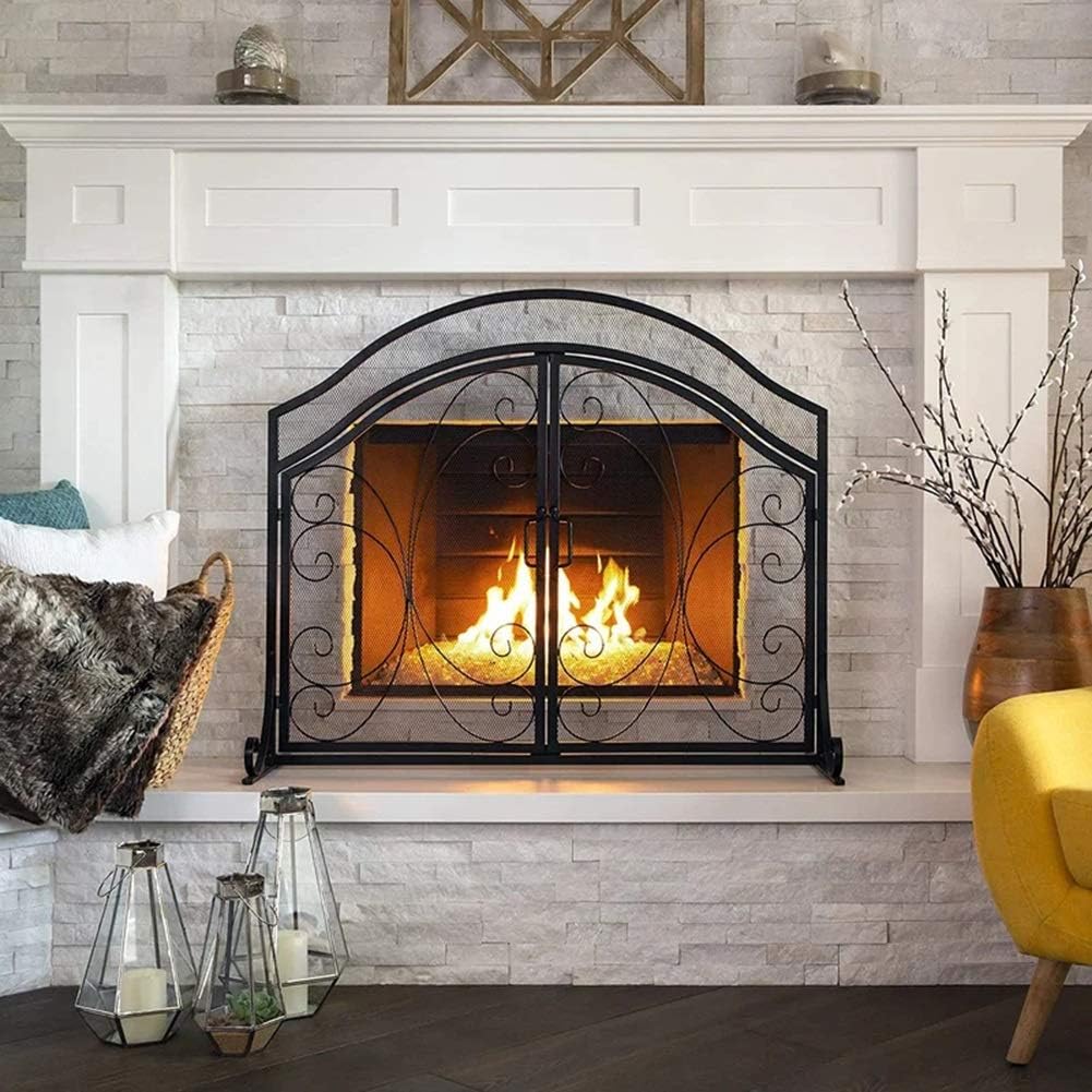Fireplace Screen Guard, 100cm (39.4inch) Extra Wide Fireplace Screen with Doors, Solid Freestanding Fireguard Screens with Spark Mesh Cover, for Nursery/Living Room/Hearth