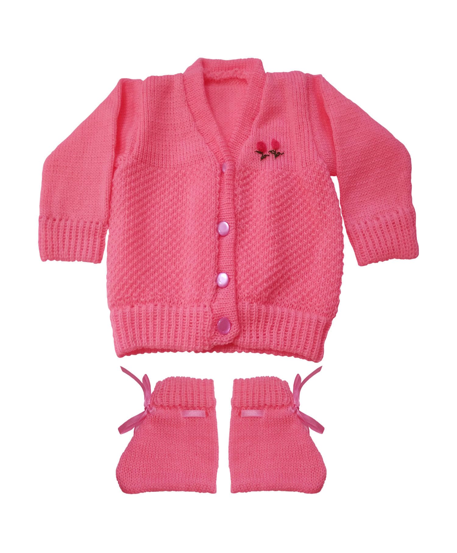 KIDSKA Baby Boys and Baby Girls Wool Sweaters/Winter Wear for Newborn Baby/Baby Woolen Knitted Set (Rani, 0 to 2 Months) 3 Pcs Set - Image 5 thumbnail