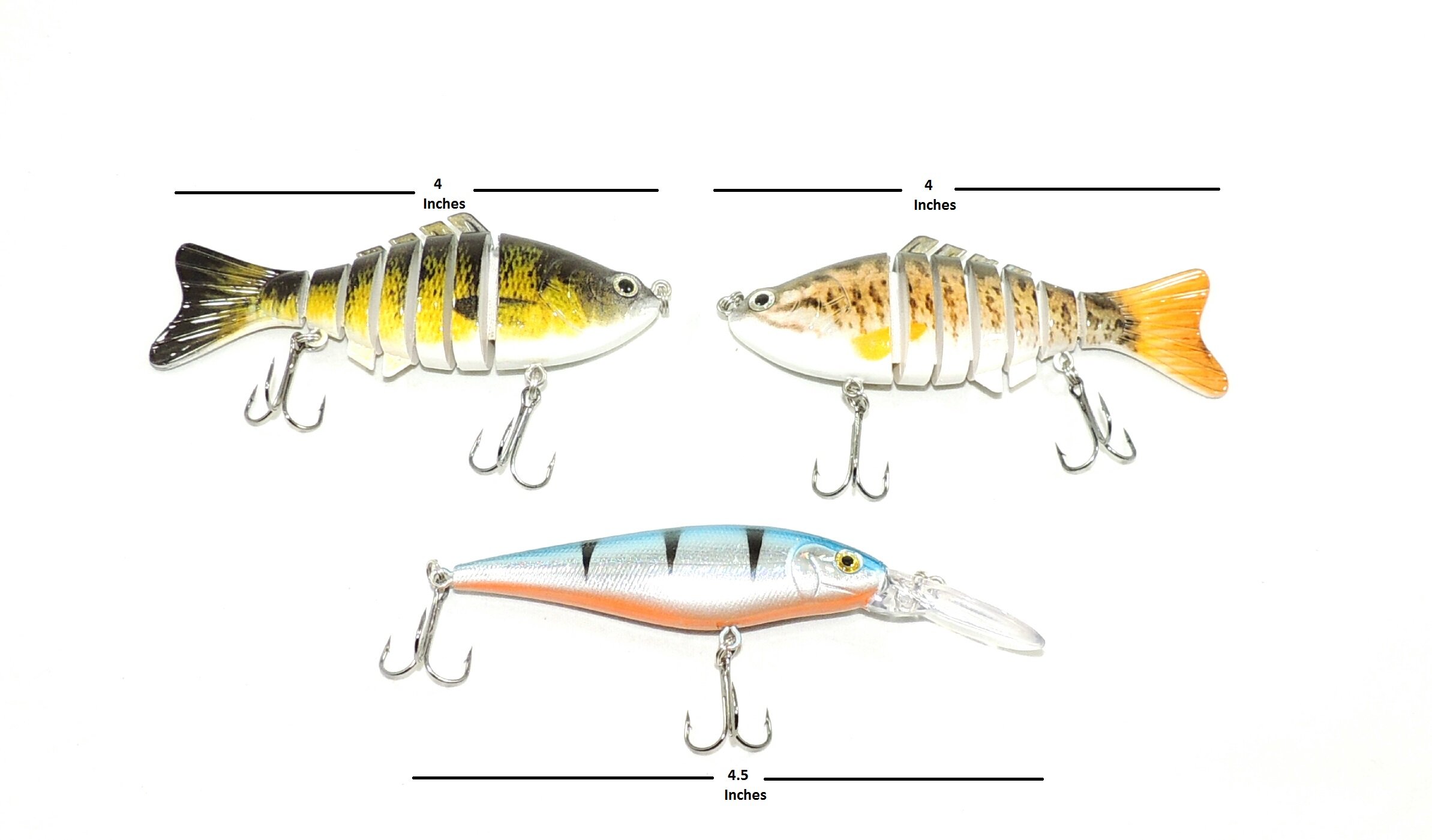 Toro Supply Co.3-Pack Swimming Crankbait Lures for Freshwater or Saltwater Fishing Realistic Look with Large Barbed Hooks