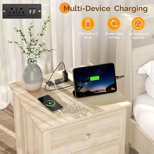 Miniatura 22 de Bonnlo Mesita de noche blanca con 3 cajones, moderna mesita de noche para dormitorio con perillas de metal, mesita de noche de madera, mesa auxiliar