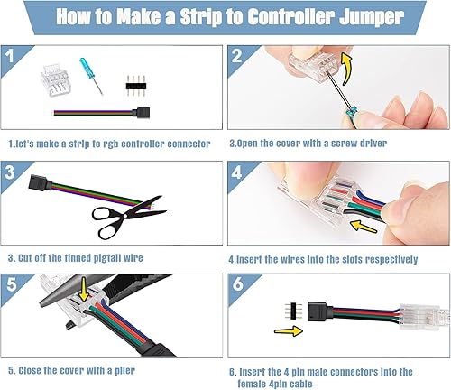 Miniatura 8 de Conectores de tira LED de 4 pines y tira al puente del controlador para 0.394 in de ancho 2835 5050 LED RGB tira de luz