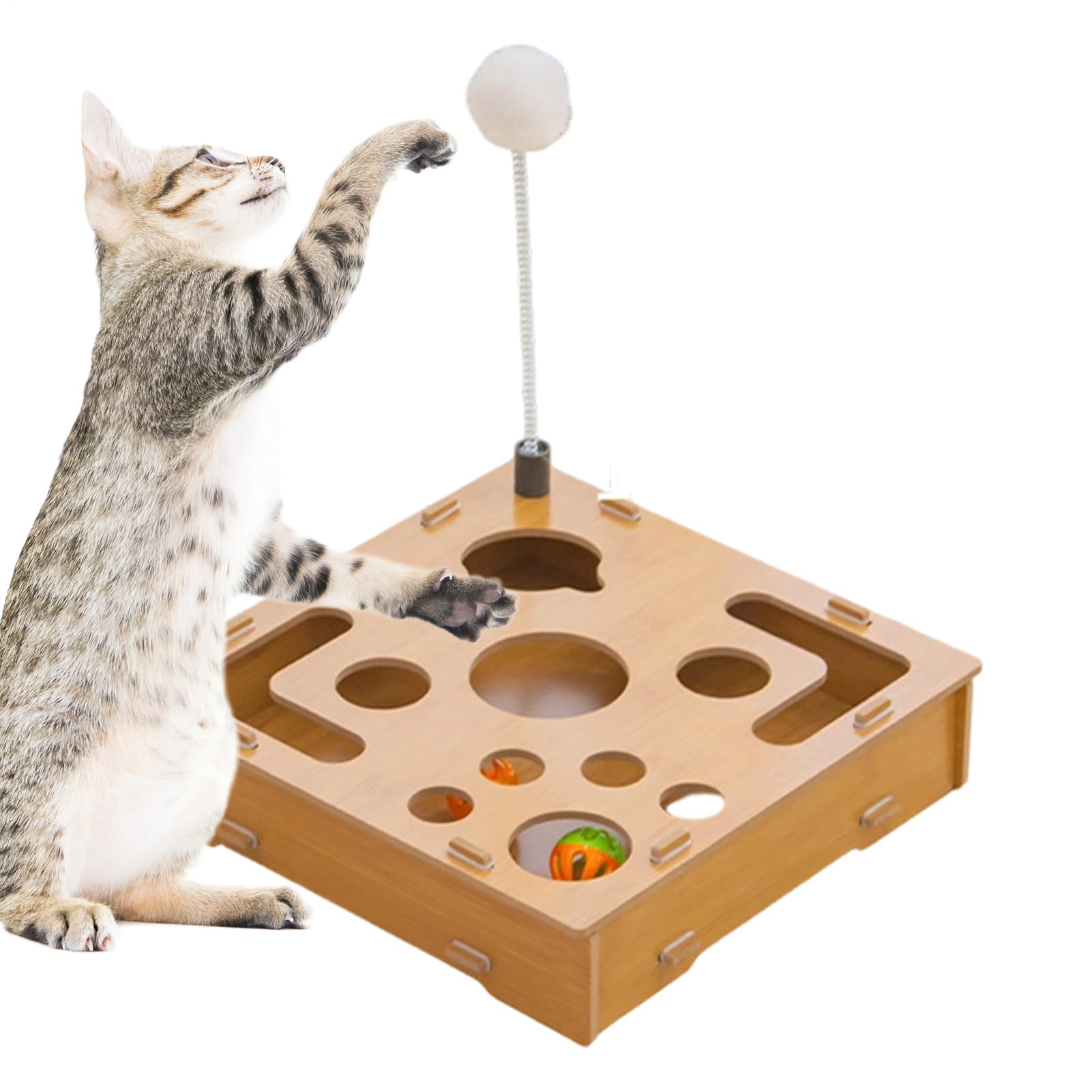Scatola Tiragraffi Con Per Unghie Gatti | Tavola Di Arricchimento In Legno | Scatola Unghie per Gatti con Pallina Sonaglio - Adatto a Cuccioli Conigli Gioco in Casa Cane e