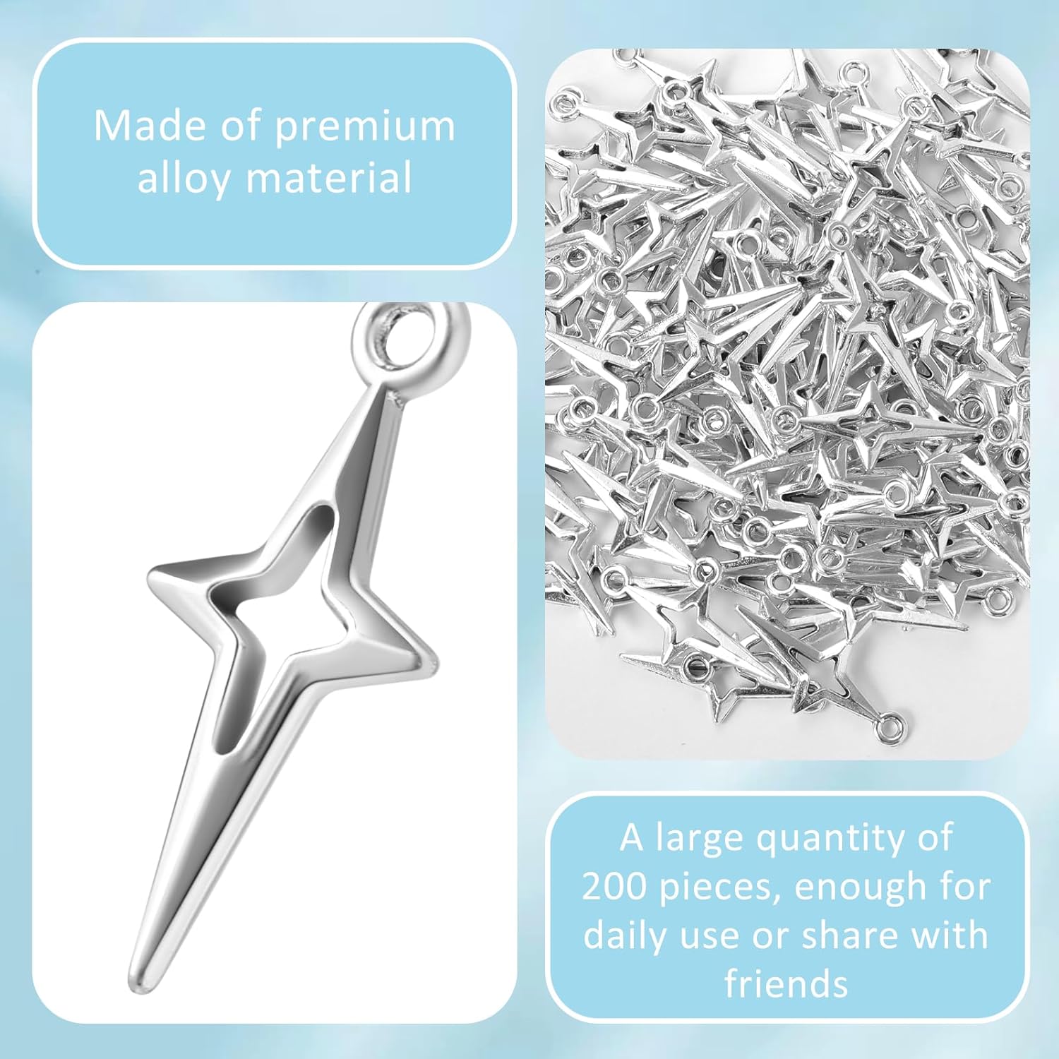 200Pcs Silver Star Charms for Jewelry Making Small Metal Hollow Four-pointed Star Charms for DIY Craft Bracelet Earrings Necklace Pendant Aesthetic Connectors - Image 3