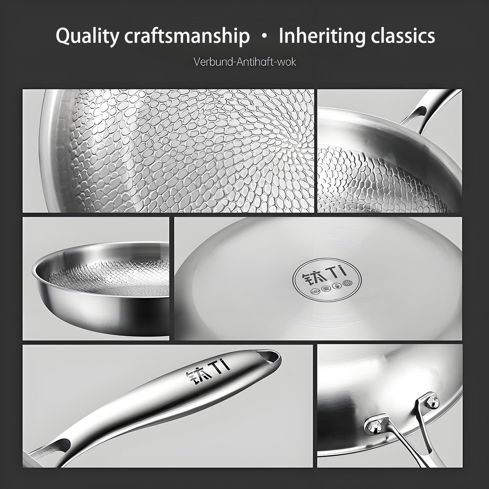Titanium Hammered Pan Pro Met Deksel, Krasbestendige Niet-stick Nu-tri