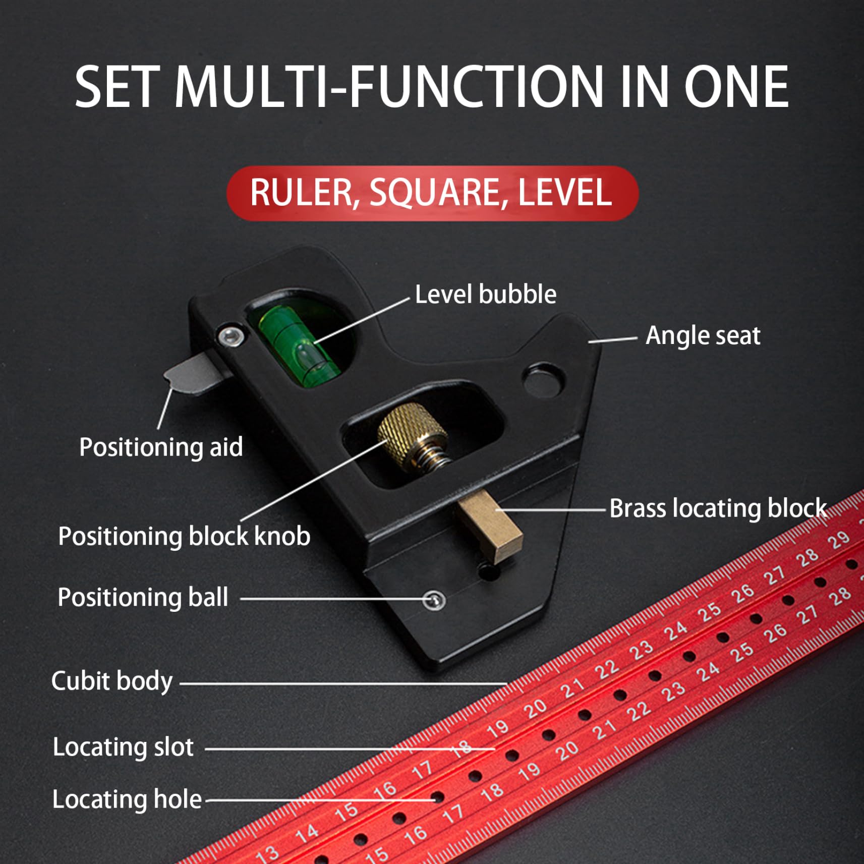 Quadrato combinato da 15, 8 pollici, righello di misurazione multiangolo regolabile per carichi pesanti con fiala a bolle per la lavorazione del legno e il fai-da-te