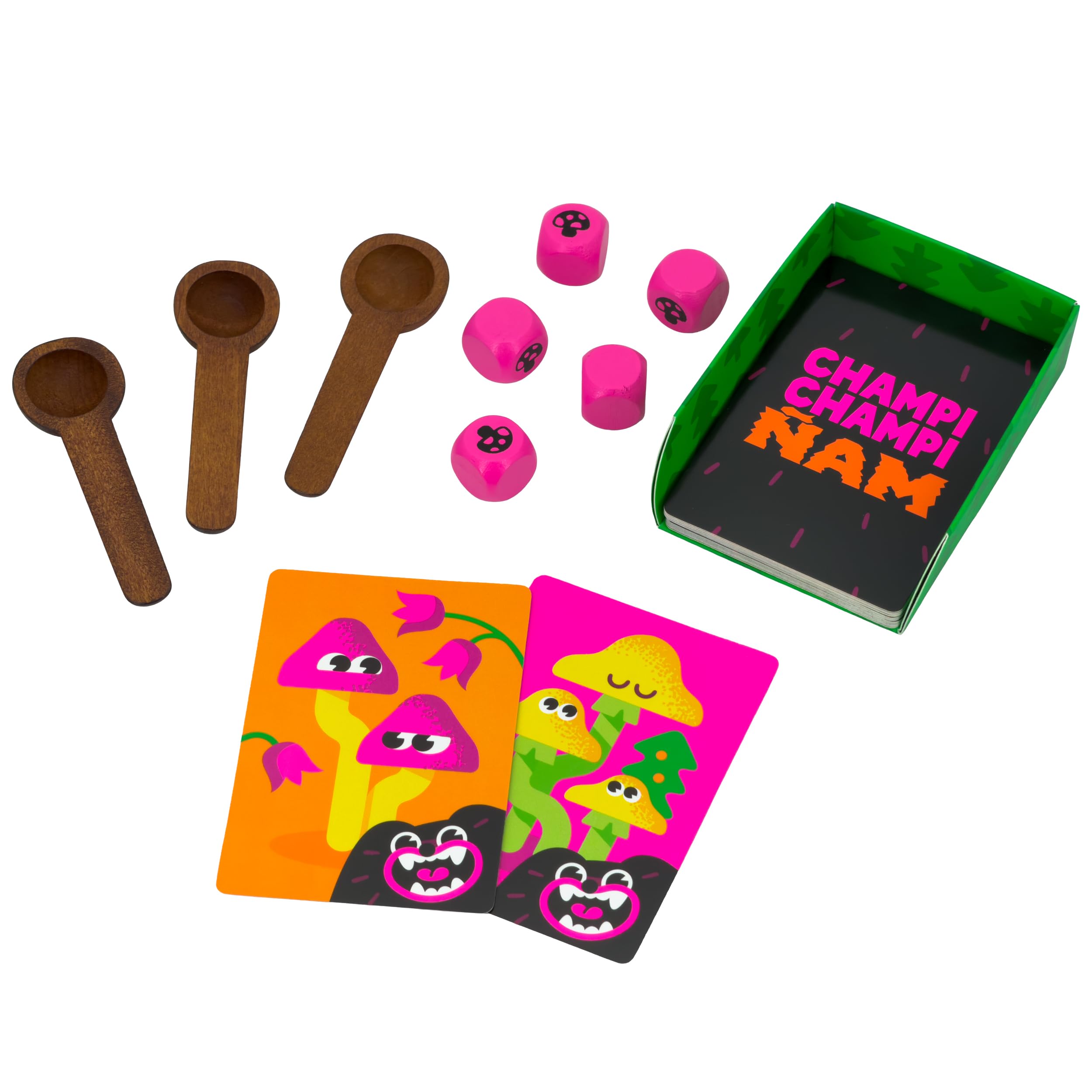 Mercurio - Champi Champi Ñam | Juego de Mesa Familiar de Velocidad y Reflejos | Party Game Divertido con Dados, Cartas y Cucharas | 2-5 Jugadores | +6 Año