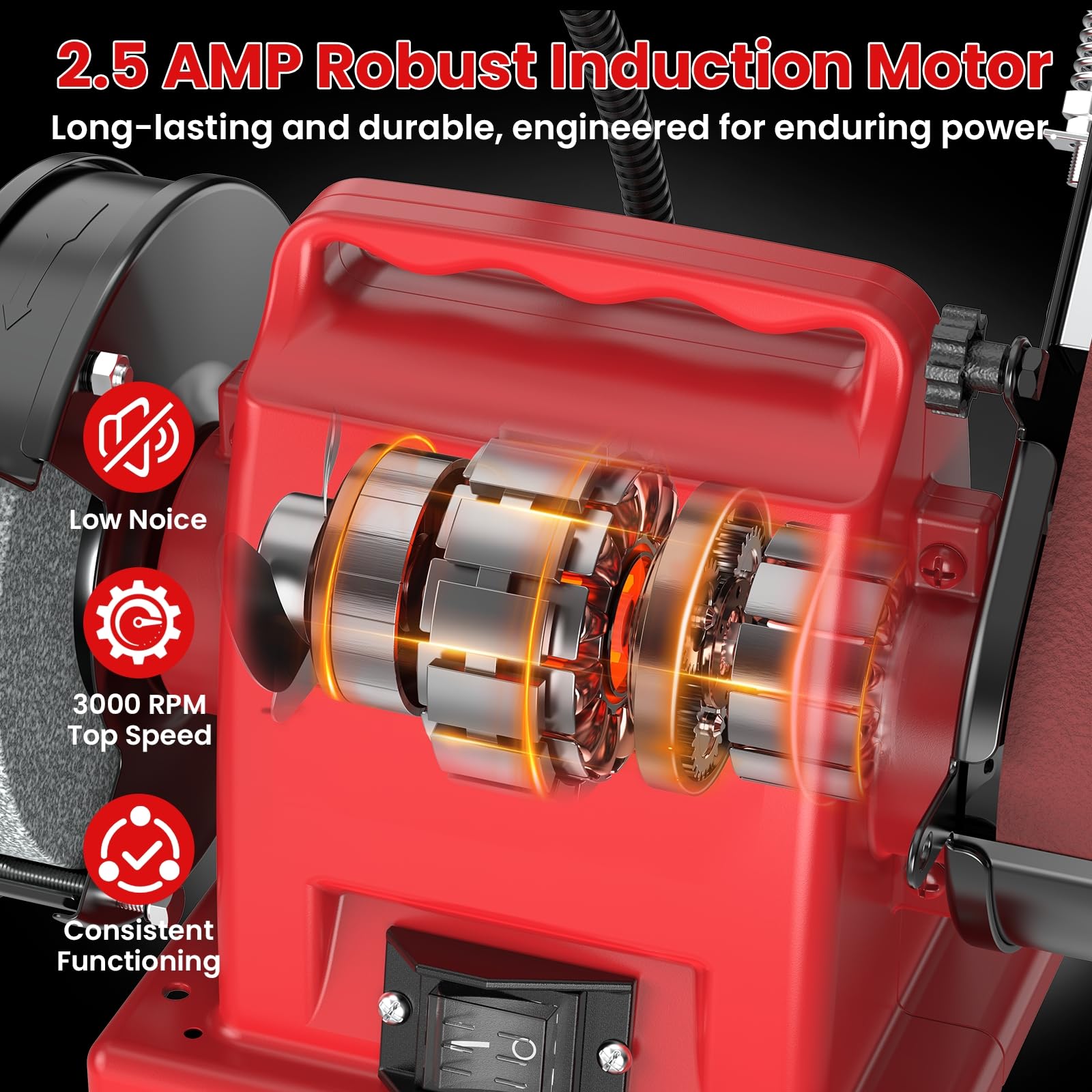 Stand-Bandschleifer, 2-in-1 Mini-Bandschleifer, 350 Watt, mit Bandschleifscheibenfunktion, LED-Licht, Funkengeschütztes Glas, Kabelgebunden, für Metall/Holz/Aluminium-Schleifarbeiten, Rot