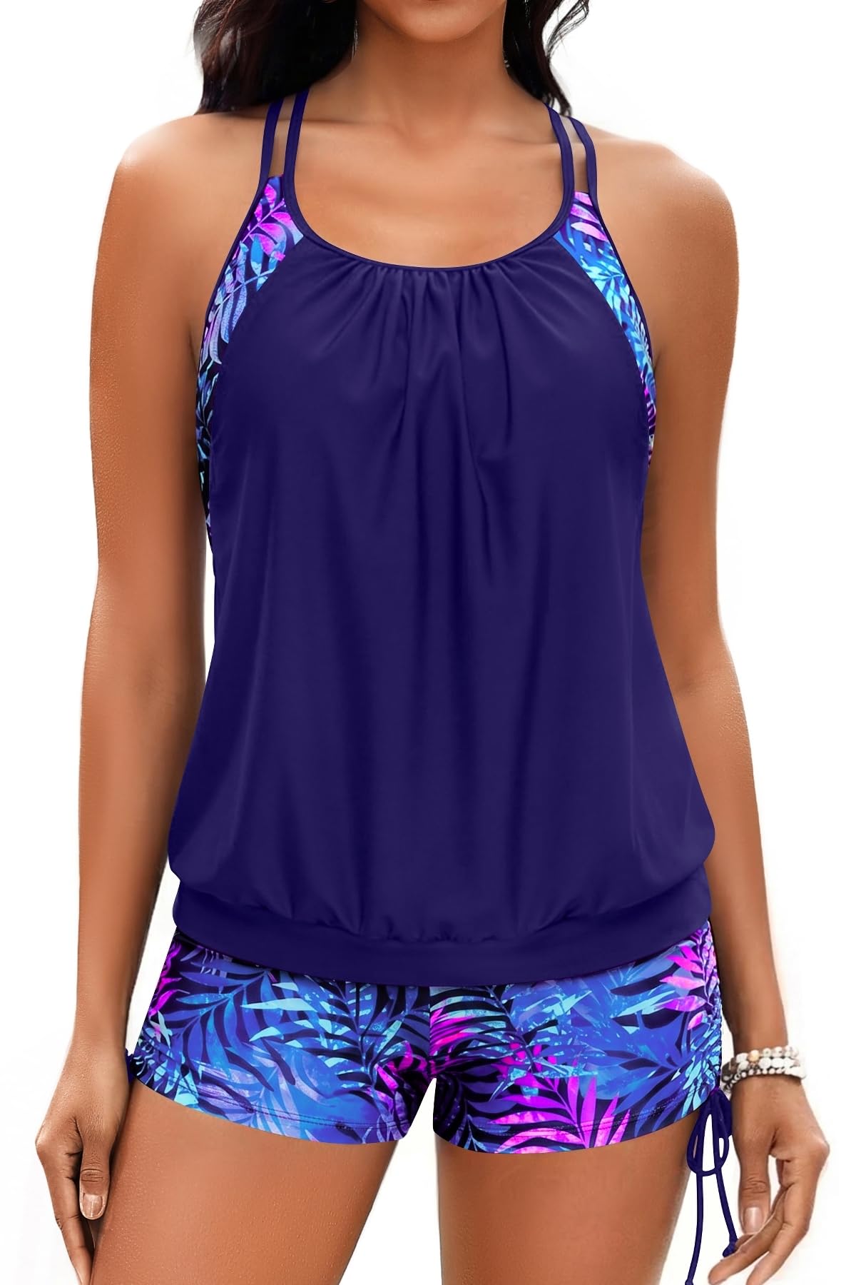 Holipick Tankini-Badeanzug, zweiteilig, Bauchkontrolle, Blouson, Tanktop mit Boyshorts