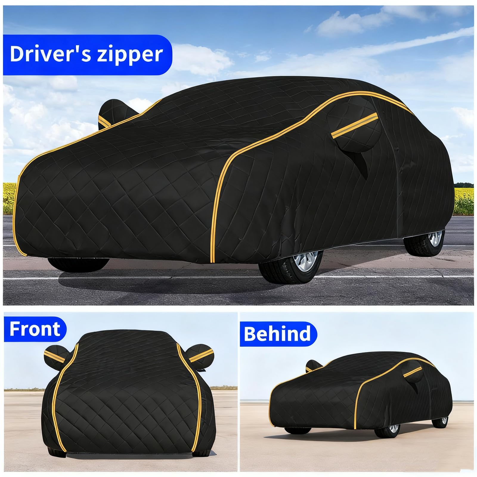 Funda Auto para Peugeot 207 5-Door Hatchback 2009-2014,Anti-Granizo Cubierta Auto Algodón Espesado, Impermeable Anti-UV Resistente Al Polvo Nieve Rasguño con Puerta Cremallera