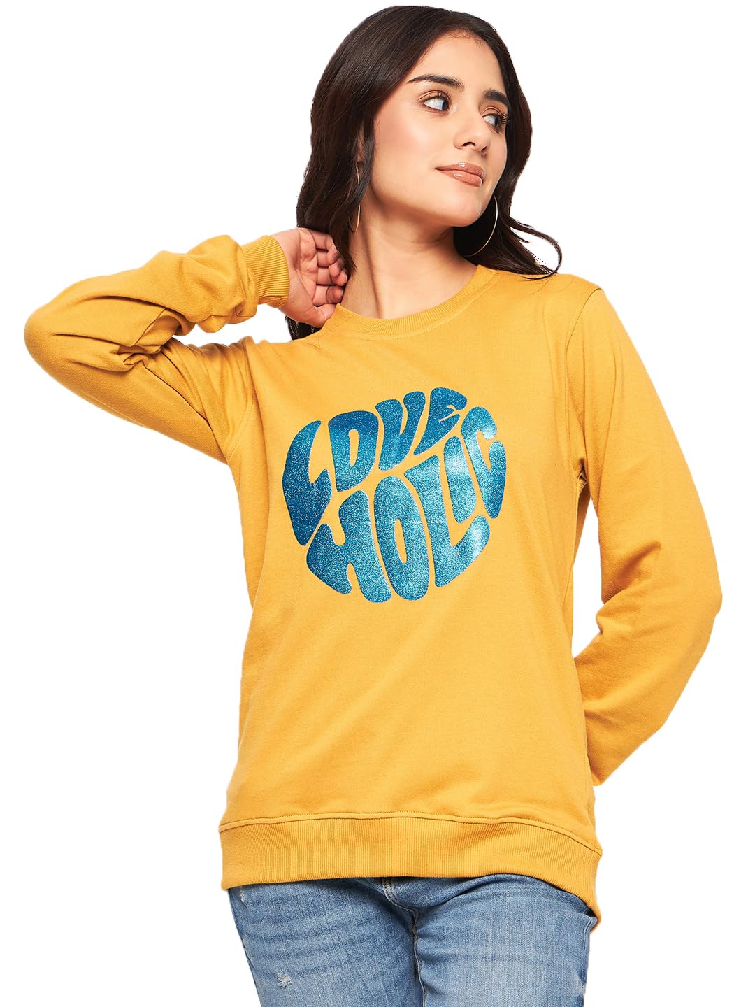 club york Women’s Yellow Sweatshirt | Printed Pullover with Round Neck & Long Sleeves | Casual Winter Wear for Women_CYW573-picture-22