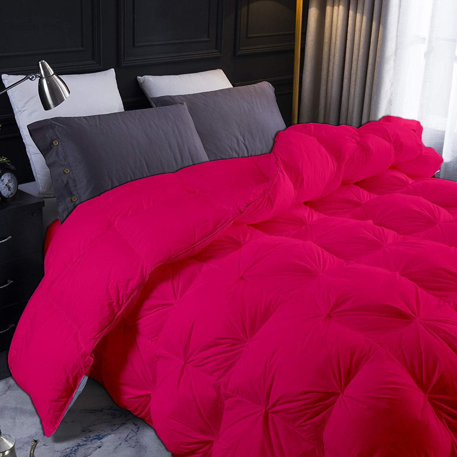 Pinch Pleated Comforter|500 GSM|100% Long Staple Combed Cotton |Hot Pink Queen/Full Quality Comforter with Ultra Soft Vintage Pin Tuck,Chic Cute Comforter