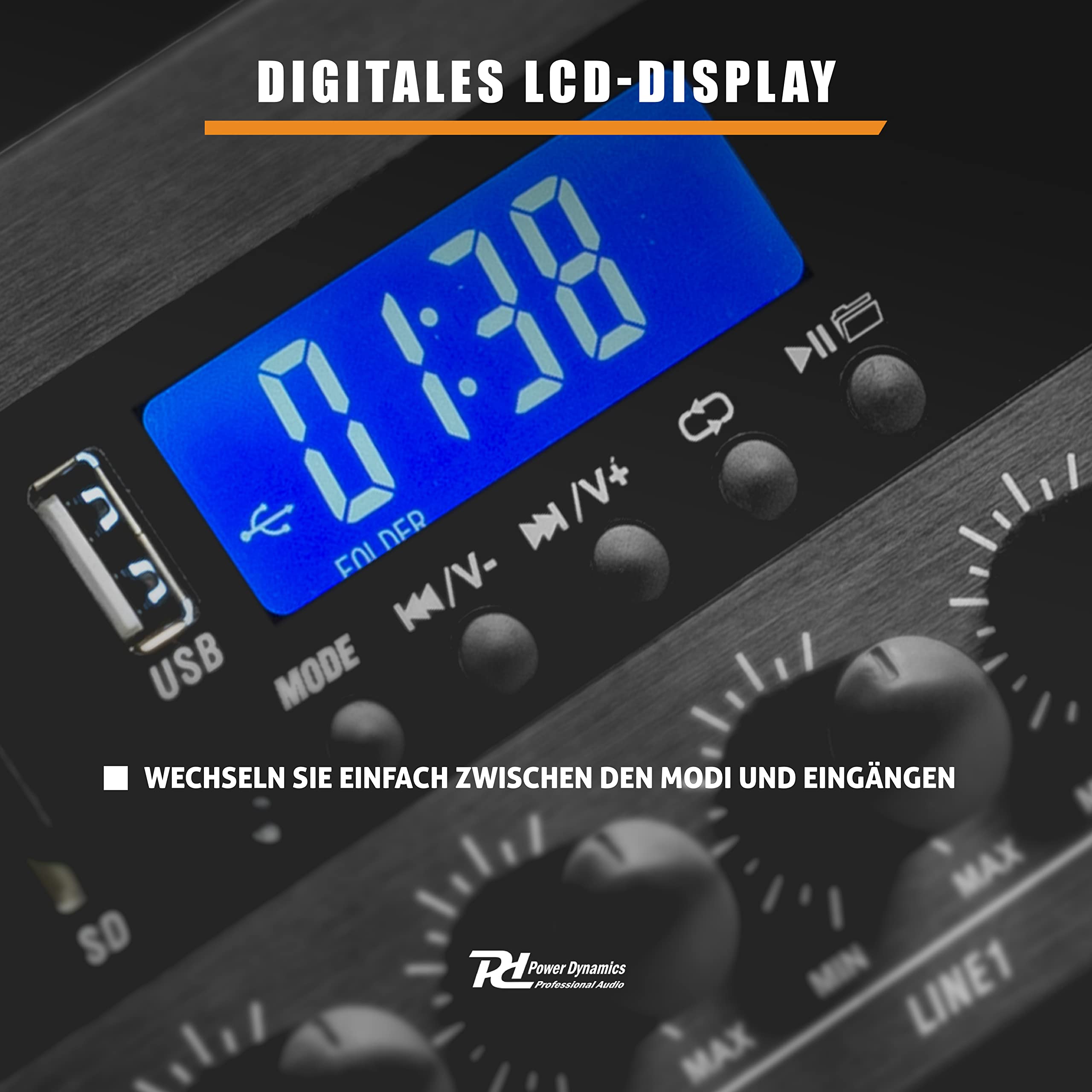 Power Dynamics PDW500MP3 - Verstärker, PA Mixer, 6-Zonen-Verstärker, 500 Watt, Bluetooth, MP3, für 100V- Soundsysteme, RCA-Inputs, MIC-IN, 3-Band EQ, Mehrzonen Endstufe