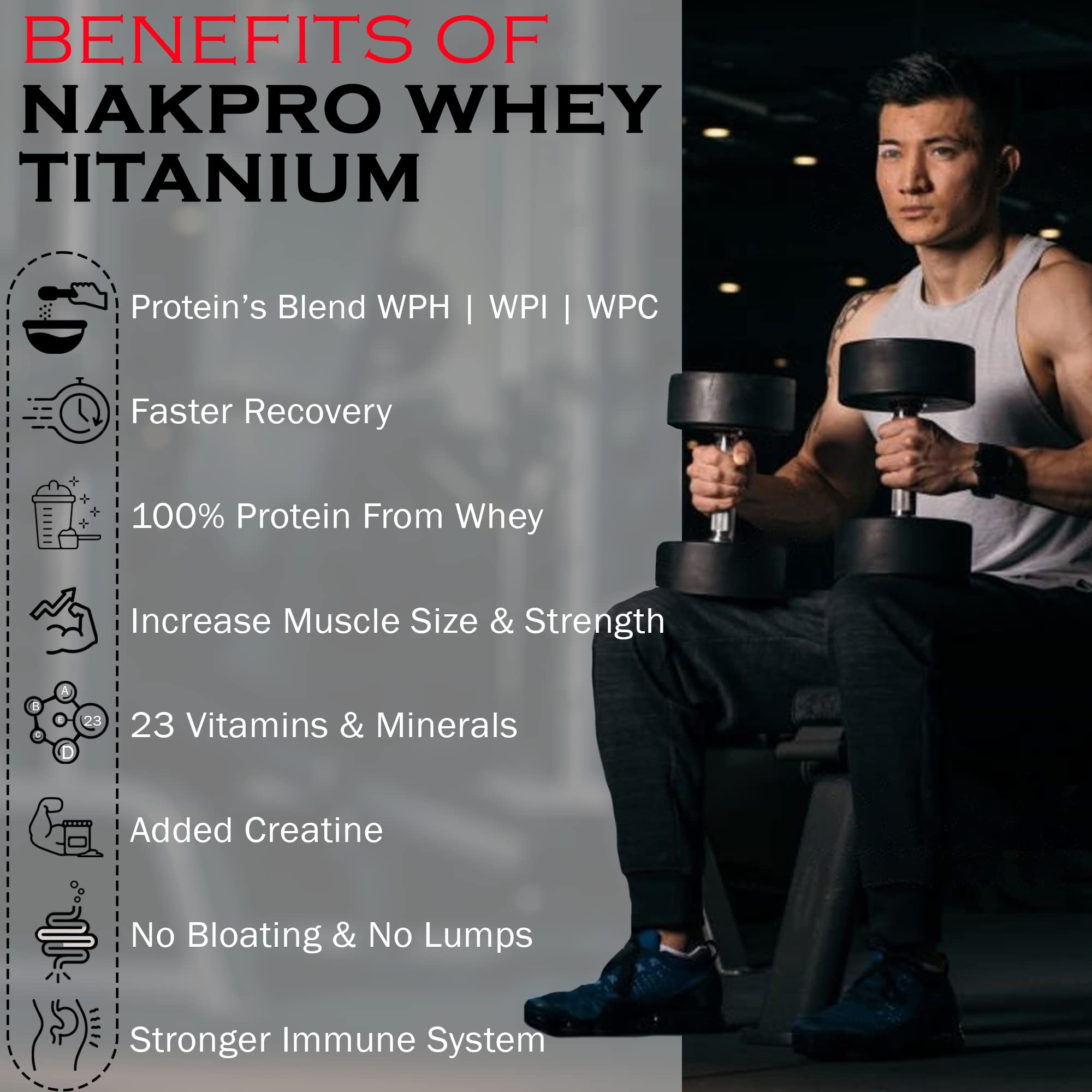 NAKPRO Titanium Tri Blend Whey Protein Hydrolyzed, Isolate & Concentrate | 25.49g Protein, 11.50g EAA, 5.60g BCAA | Added vitamins, minerals & creatine- DoubleRich-Chocolate-1 Kg — Amazon image 8