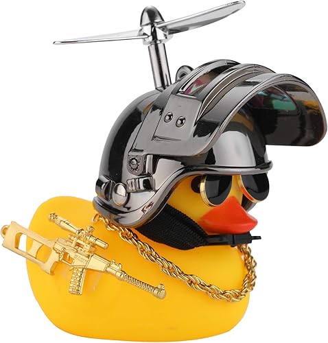 U-Goforst Bonitos adornos de pato de goma para automóvil, decoración de tablero de automóvil, accesorios de bicicleta con casco de hélice (gris