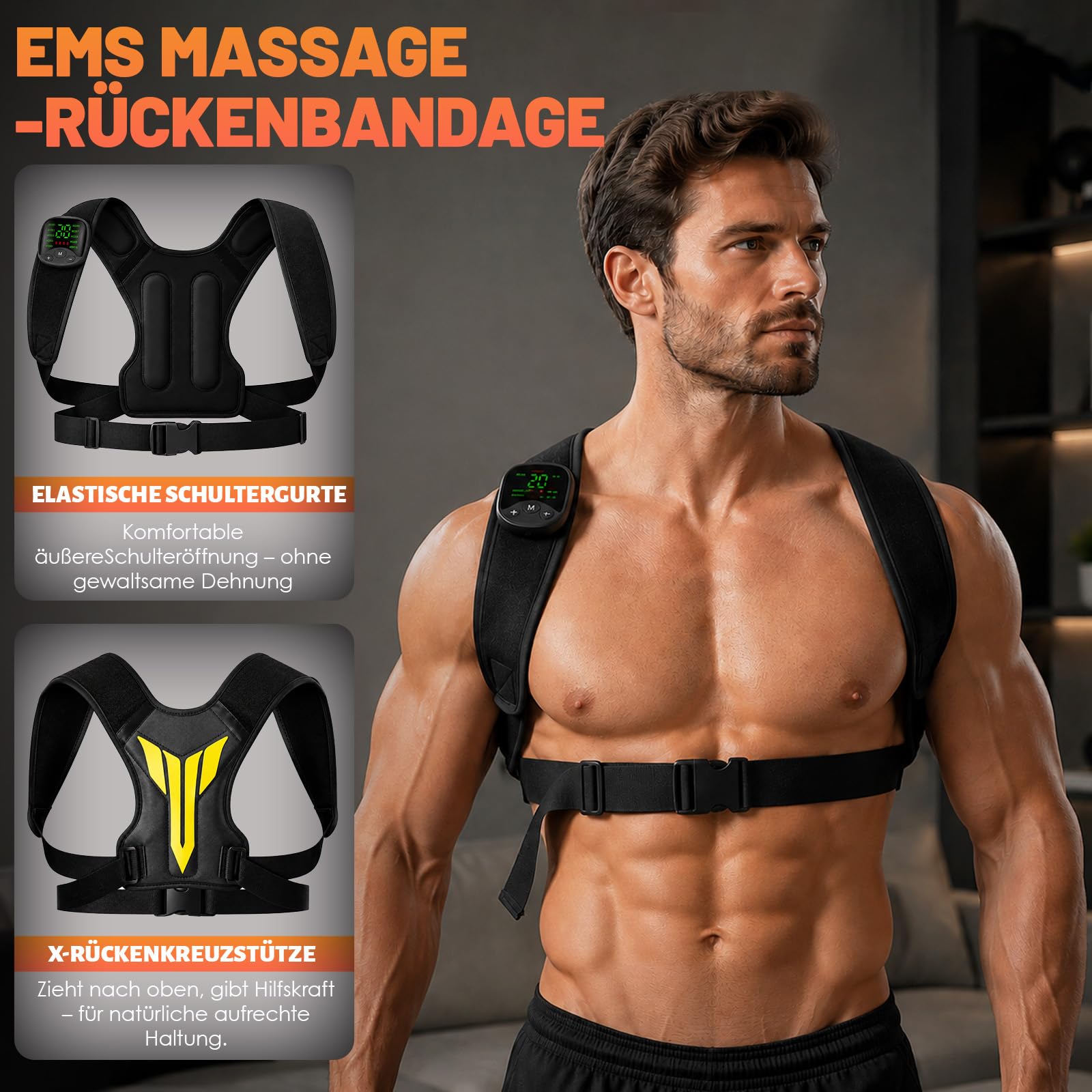 EMS Trainingsgerät für Nacken & Rücken, EMS Gerät Muskelaufbau mit Display-Fernbedienung,30 Intensitätsstufen,10 Modi, EMS Trainer zur Nacken Muskelstimulation,Rückentrainer Nackentrainer