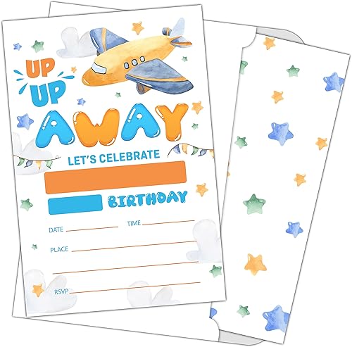 Miniatura 1 de Tarjetas de invitación de fiesta de cumpleaños para niños, tarjetas de invitación de fiesta de adolescentes, celebración de fiesta de avión,