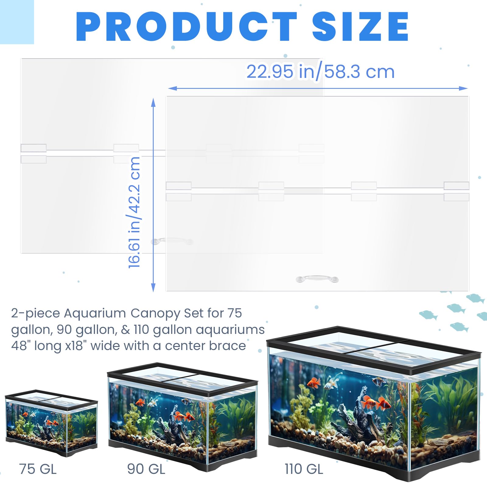 Sieral Copertura per Acquario in policarbonato, Set da 2 Pezzi, Copertura per Acquario con Manico, Coperchio per Acquario con Gancio Centrale e Coltello a Gancio (Trasparente, 120 x 45 cm)