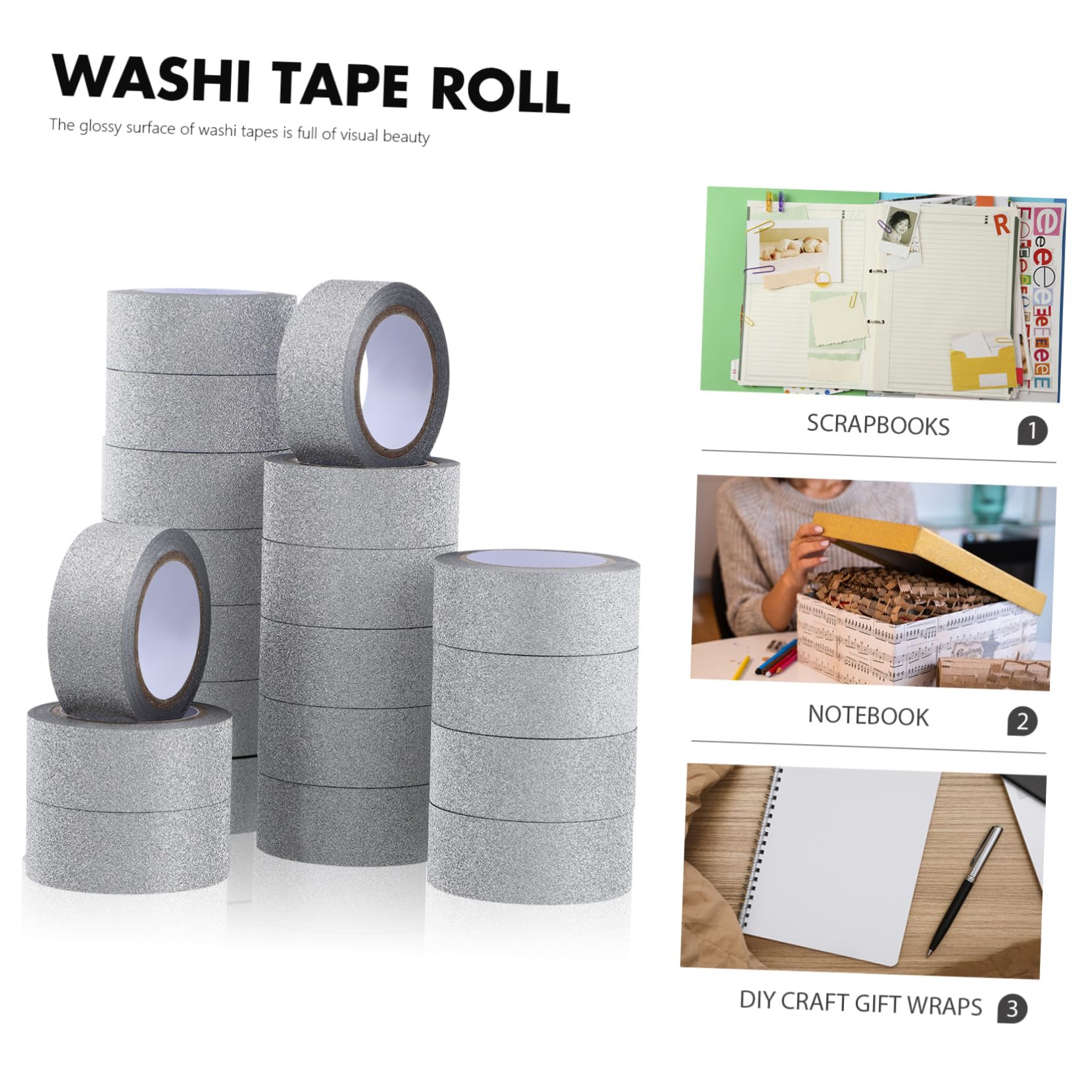 Cinta Washi de Brillantina 20 Rollos para Manualidades y Diarios