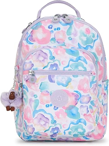 Kipling Seoul - Mochila pequeña para tablet, Agua (Aqua Flowers), Seoul - Mochila pequeña para tablet para mujer, duradera, acolchada, con funda