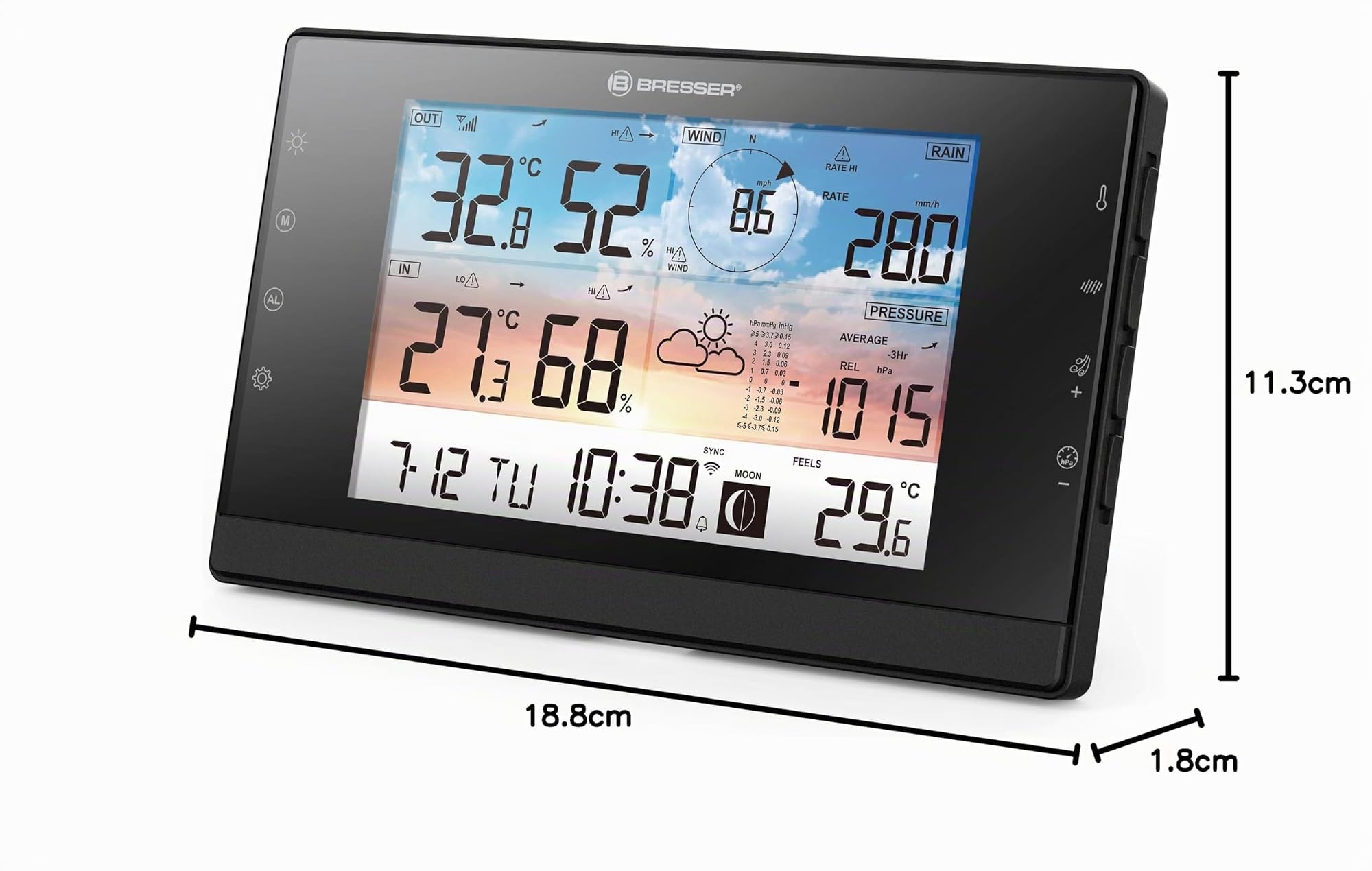 Bresser Wetterstation Funk mit Außensensor - WLAN-Wettercenter WSC mit 5-in-1-Multi-Sensor inkl. batterieunterstützendem Solarpanel, Wind- und Regenmesser