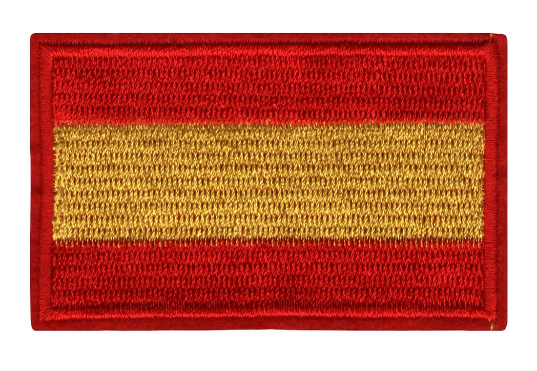 Spain Flag Applique Embroidered Sew-on Patch ; Size: 8.5cm x 5cm for Jackets, Bags, Caps, T-Shirts, Jeans, Outdoor Clothing (1 Piece). (Code: SBX-139)