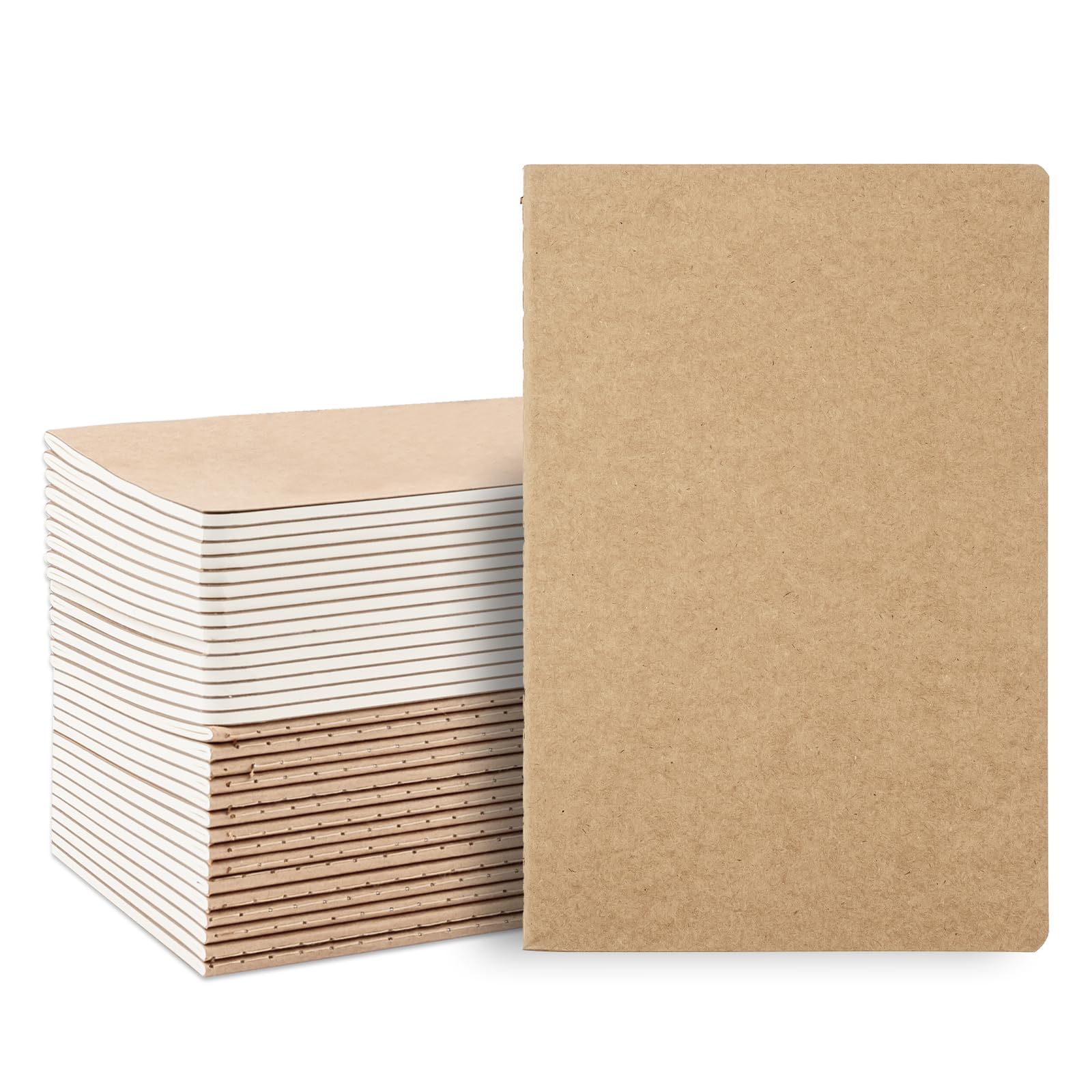 LYCN 30pcs Kraft Notebooks A5 Bulk,Small Brown Lined Notepads