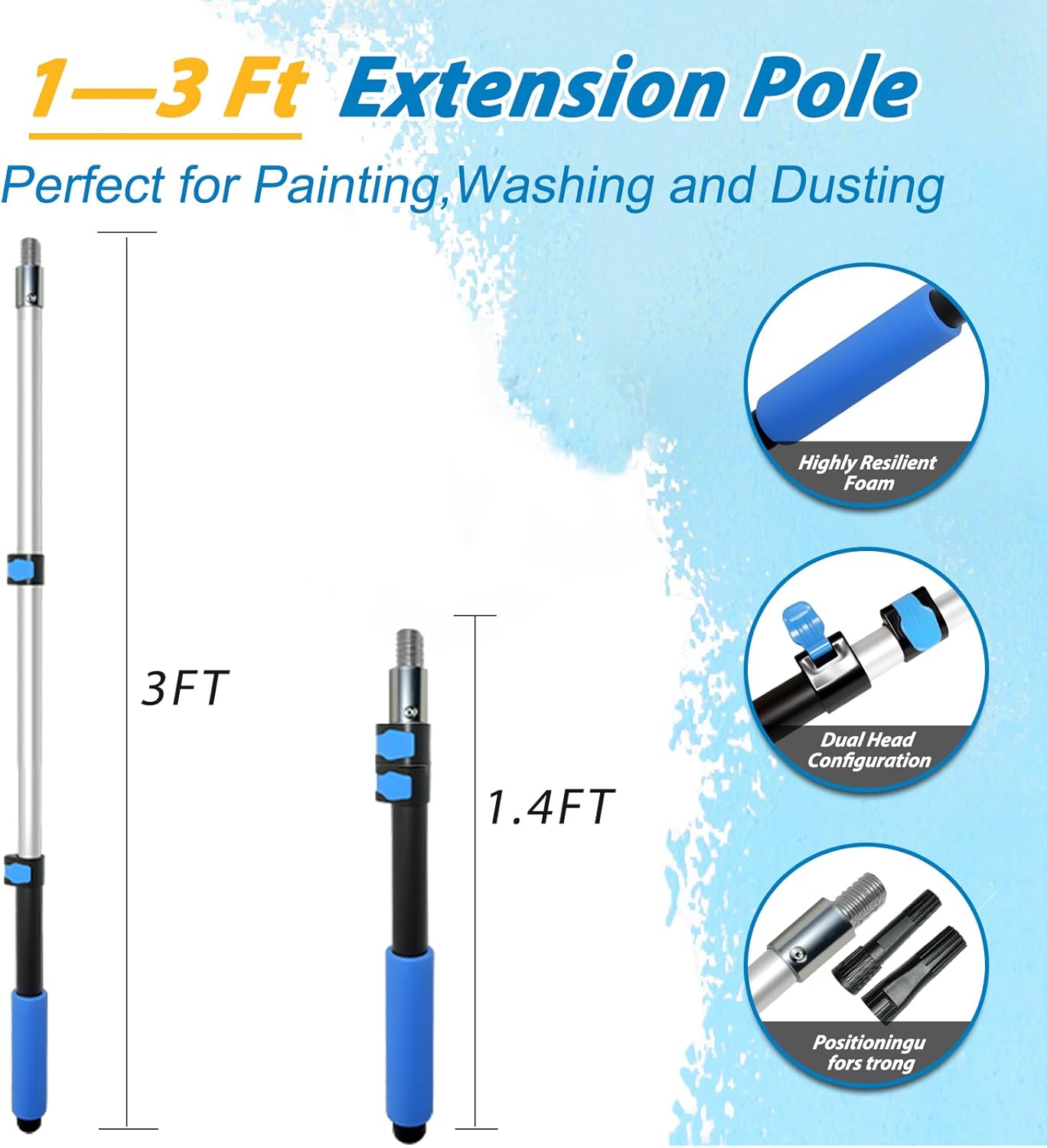 Paint Roller Extension Pole - 28PCS 3FT Telescoping Paint Roller Kit, Wall Painting Naps for Professionals with Brush Microfiber Roller Cover for House Wall