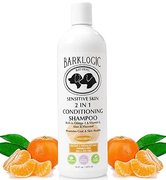 BarkLogic Sensitive Skin 2 in 1 Shampoo & Conditioner, Tangerine, 16 Fl oz - No Parabens, No Phthalates, No Sulfates, No DEA & Peg, Hypoallergenic, Plant-Based