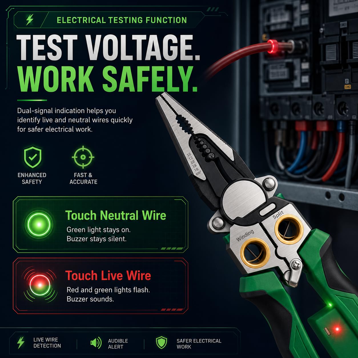 Pelacables 8 en 1 mejorado con probador de voltaje, alicates multifuncionales resistentes para pelar cables, alicates eléctricos profesionales para cortar, tirar, raspar y presionar (2)