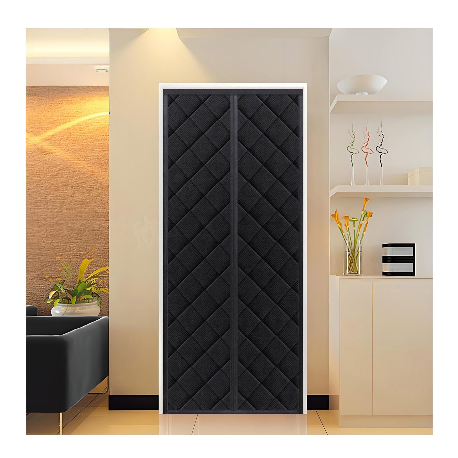 Rideau de porte isolé magnétique anti-froid et coupe-vent noir pour entrée de cuisine