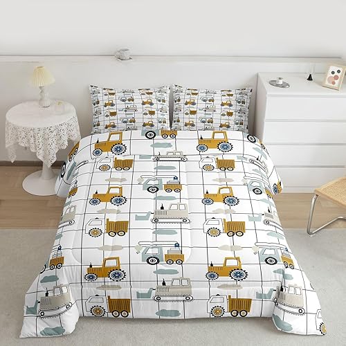 Miniatura 48 de Feelyou Juego de edredón de construcción, tamaño individual, para niños, con dibujos animados, carro, excavadora, tractor, equipo de edredón