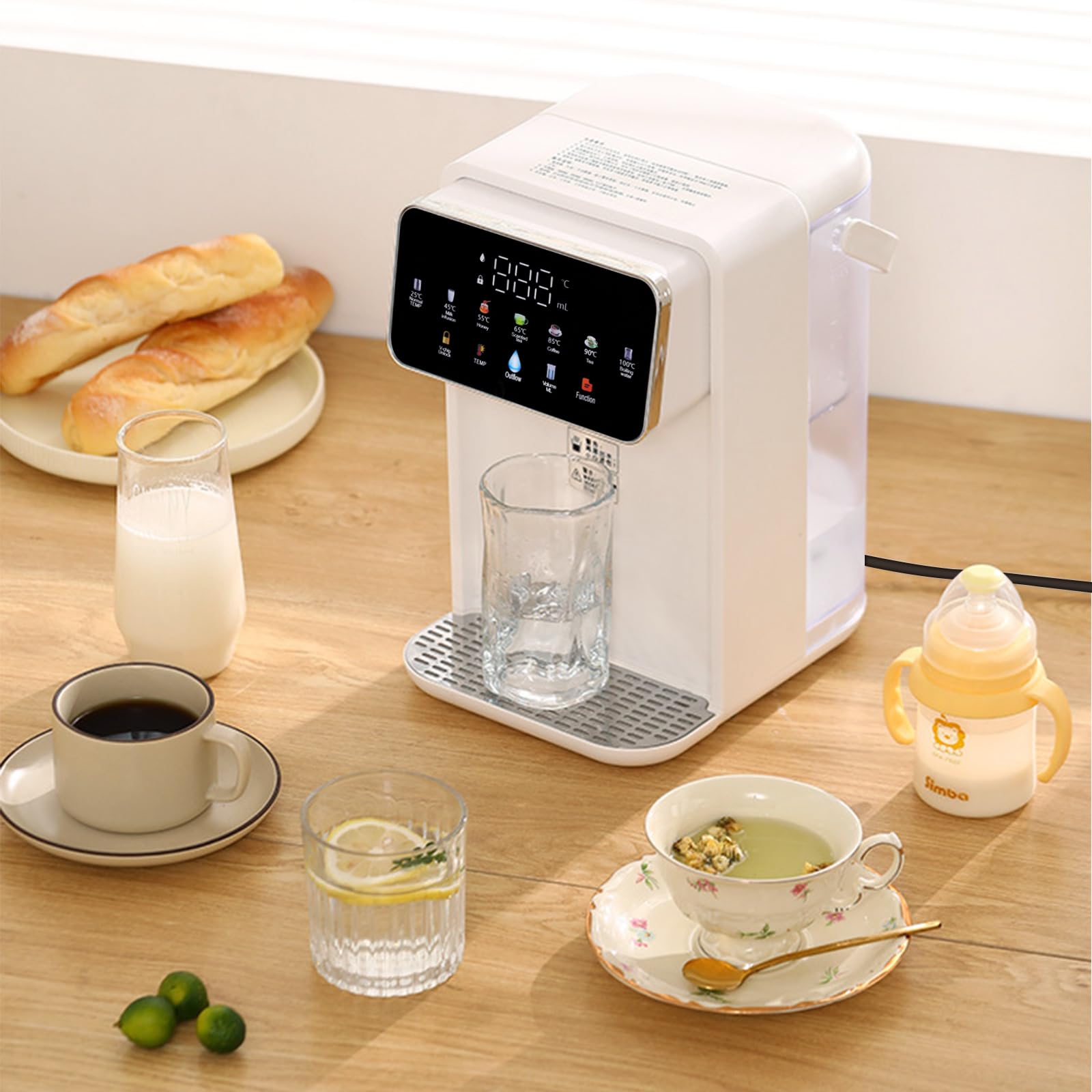 Distributeur d'eau chaude 2000W, Chauffage Rapide, 7 Réglages de Température, 8 Réglages de Volume, Écran Tactile, 3L pour cuisine bureau