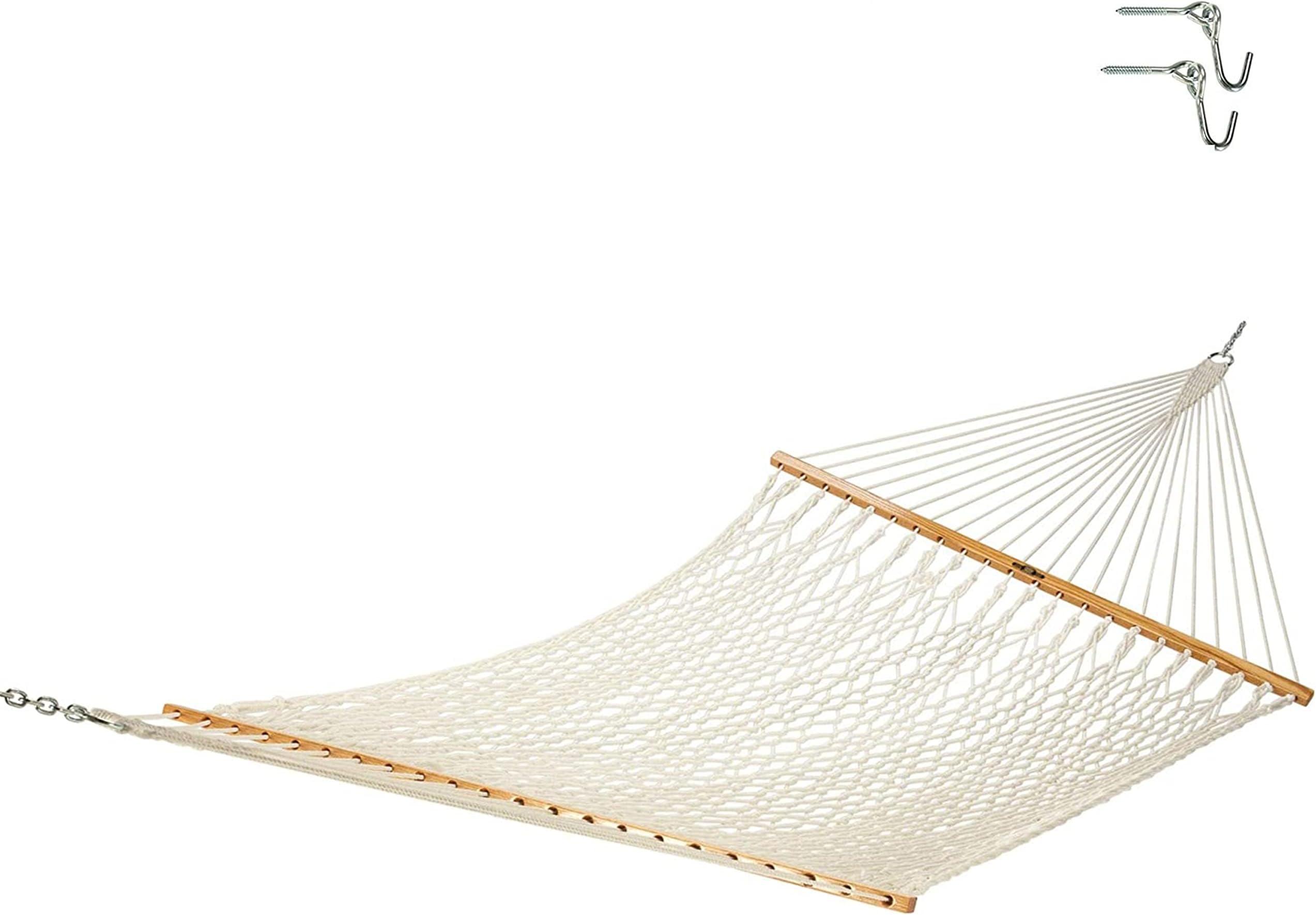 14OC Original Deluxe Cotton Rope Hammock with Free Extension Chains & Tree Hooks, Handcrafted in The USA, Accommodates 2 People, 450 LB Weight Capacity, 13 ft. x 60 in.