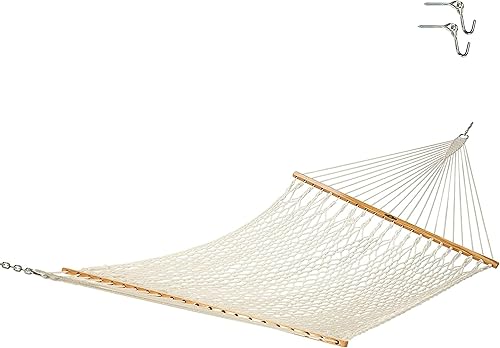Original Pawleys Island Hamaca original de cuerda de algodón de lujo 14OC con cadenas de extensión gratis y ganchos para árboles, hecha a mano en