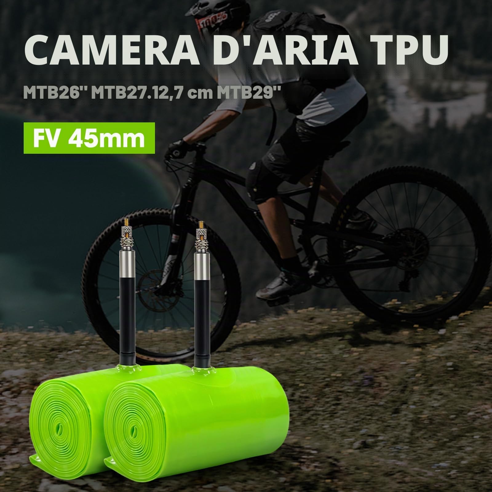 Ultraleggero 63g 2PCS TPU Camera d aria MTB per 26 "/27.5"/29" X 1.9-2.5-622, Camera d'aria per bici Montagna Bicicletta,Valvola Presta:45 mm