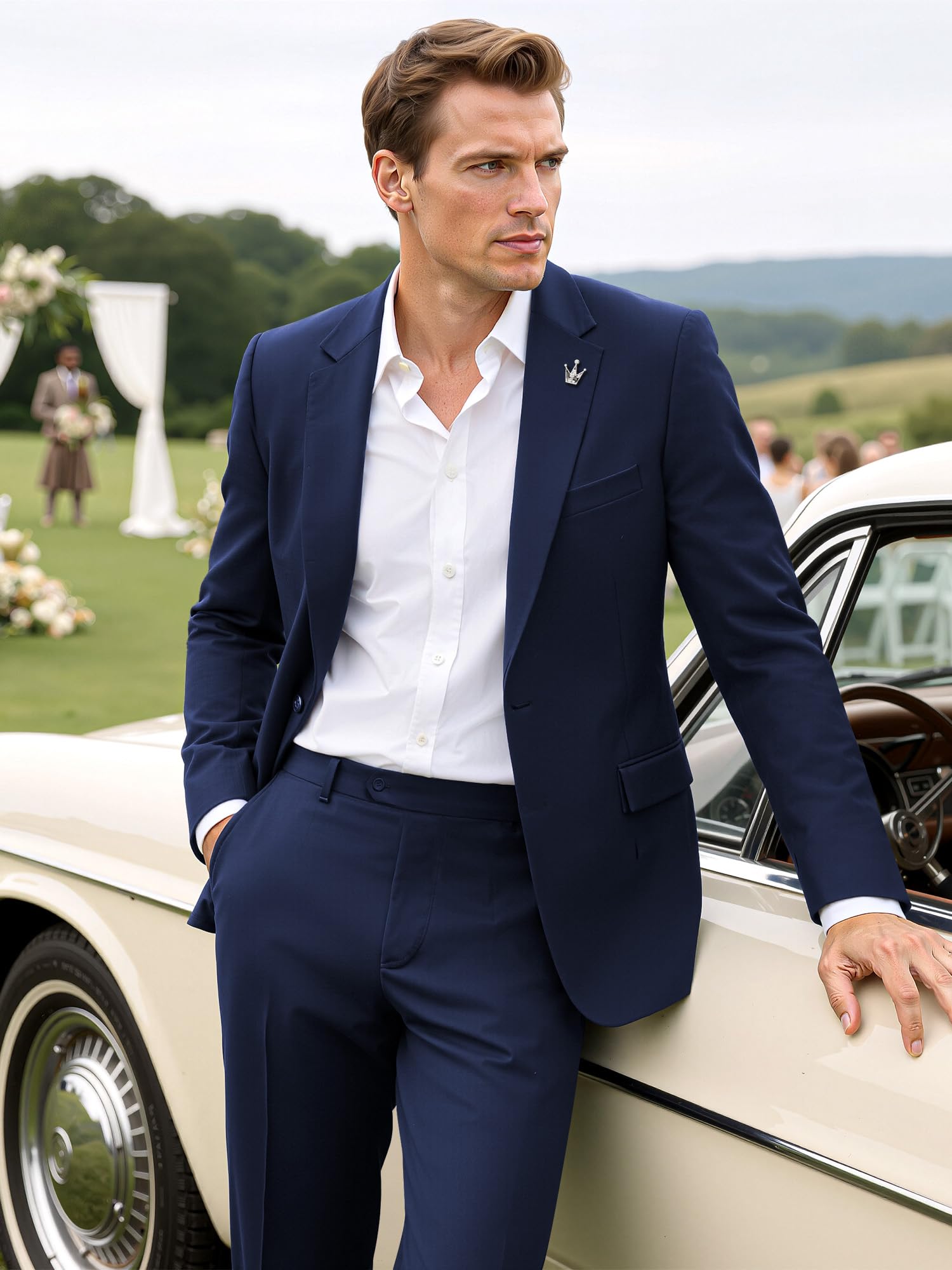 Costume Homme 2 Pièces Slim Fit Revers Cranté Un Bouton Mariage Smoking Formel Business Couleur Unie Confort Elégant