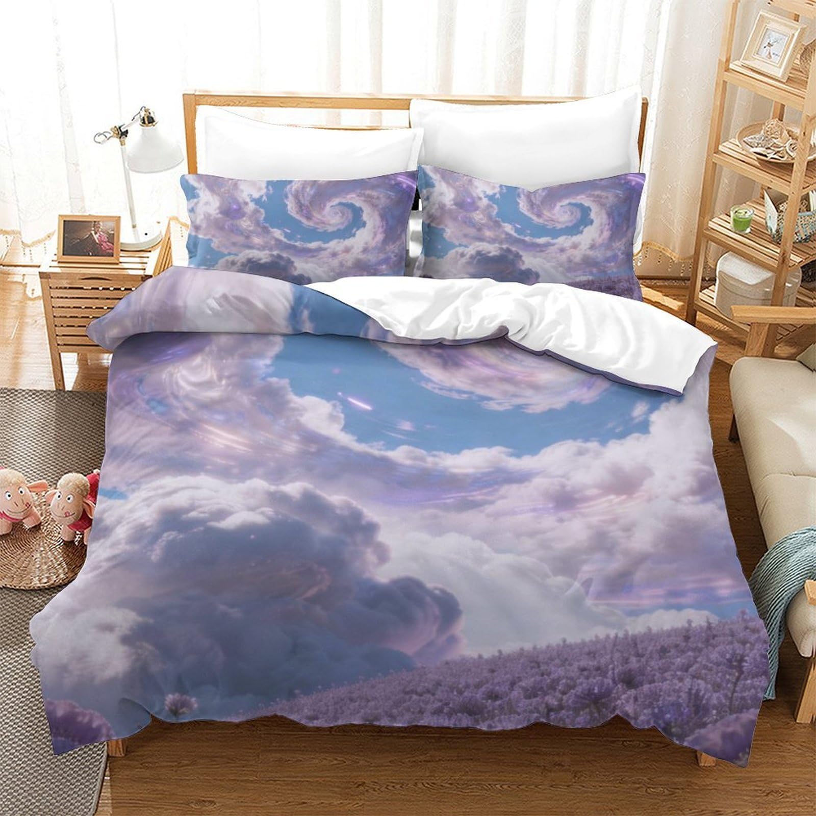 Housse de couette nuage 140x200 anti-plis ensemble de draps doux pour literie ado facile à laver