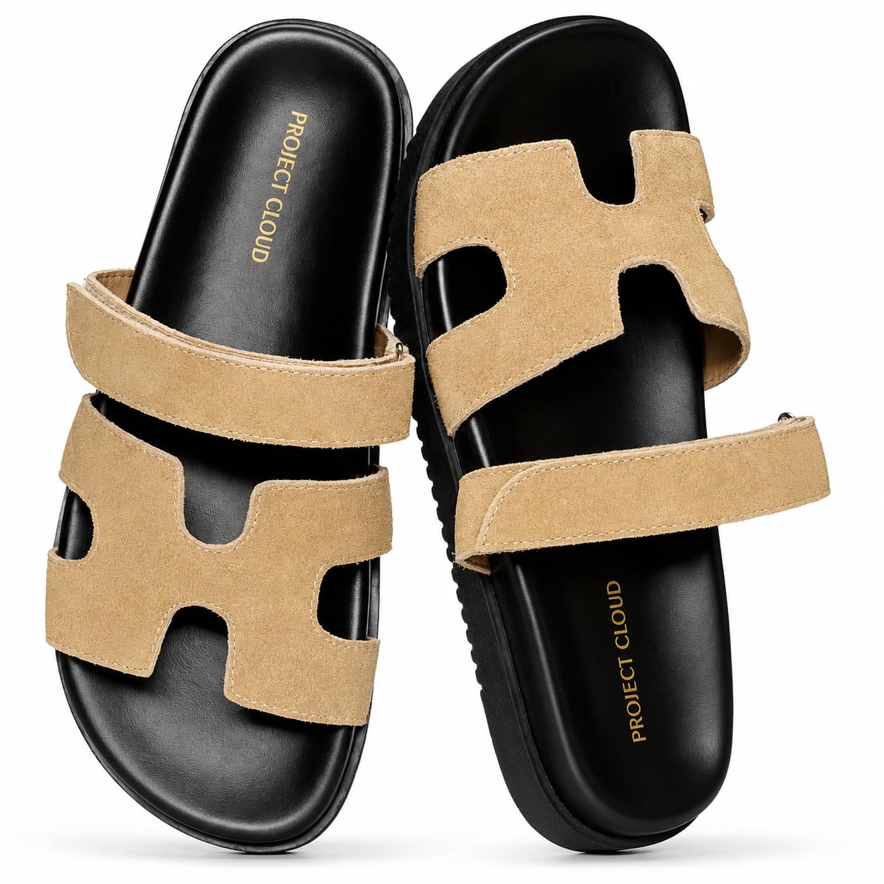 100% Genuine Leather Adjustable Slides for Women Flat Slip-On Sandals Women