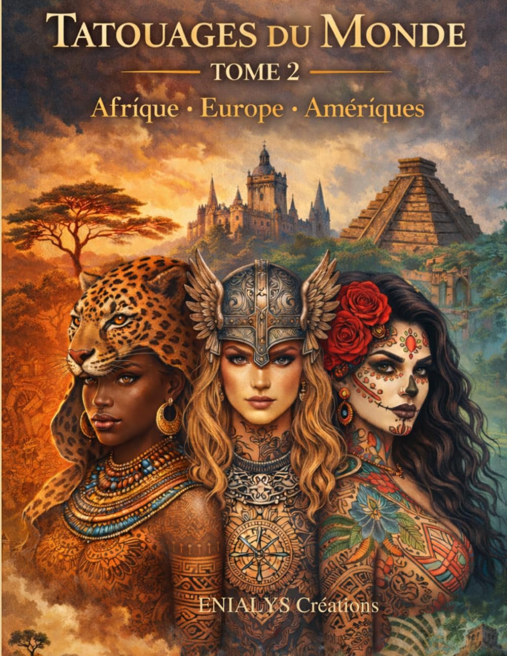 Tatouages du Monde – Tome 2: Livre de coloriage adulte inspiré des tatouages d’Afrique, d’Europe et des Amériques