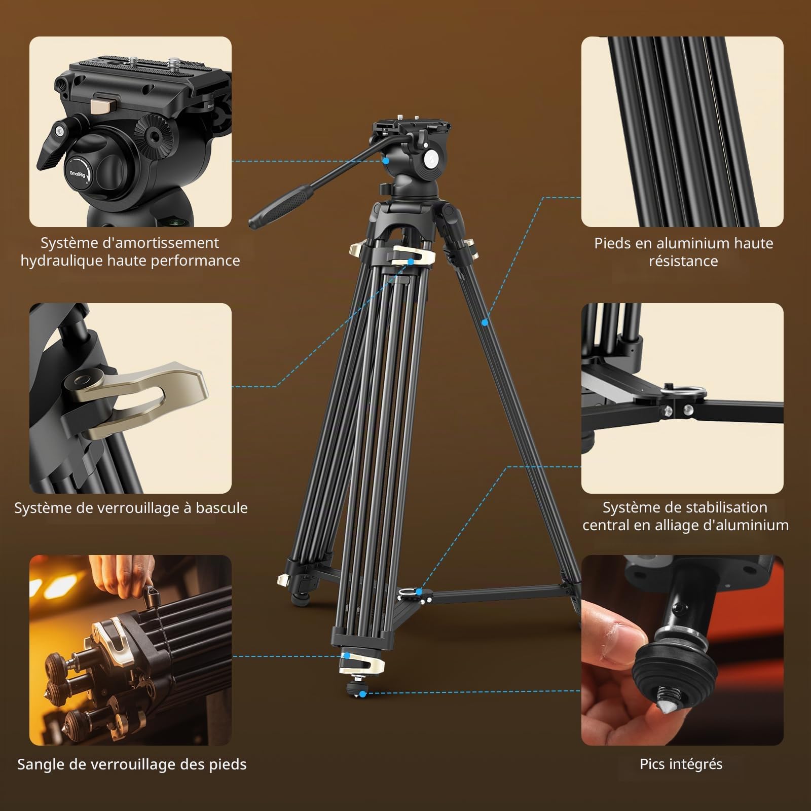 SMALLRIG Trépied Vidéo AD-01S, Robuste de 74 in avec Tête Fluide Panoramique et Inclinable, Plaque de dégagement Rapide à 2 Mode, Charge à 13,2 LB / 6 kg pour DSLR, Caméscope, appareils Photo - 4686