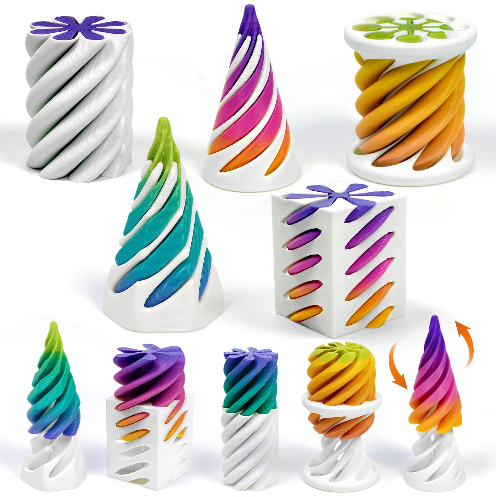 TUTHKOTH 5 Pack Impossible Passthrough Fidget Toy, 3D Printed Impossible Cone, Rainbow Gradient Colors with White Base, 3D Printed Stress-Relief Toys