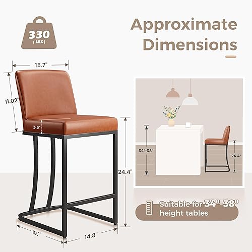 Miniatura 2 de MAISON ARTS Taburetes de bar de altura de mostrador con respaldo, juego de 2 para encimera de cocina, taburetes de bar tapizados modernos de piel